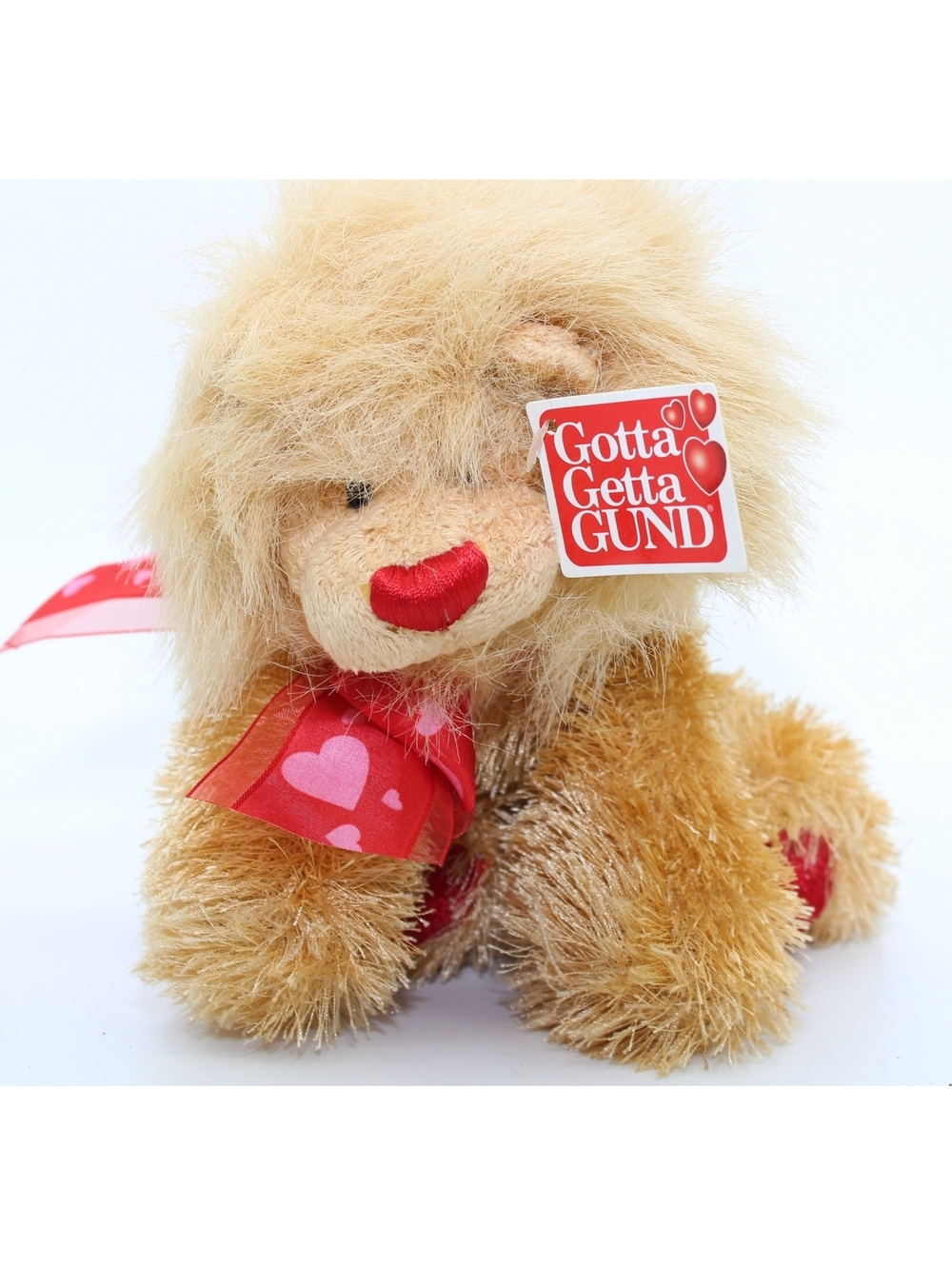 Gotta Getta Gund #14075 SWEETS Lion Valentines Hearts Tag Bean Bag Plush Doll 7"